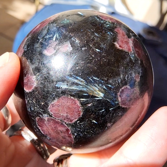 Vibrant Garnet & Astrophyllite Sphere - Picture 13 of 16
